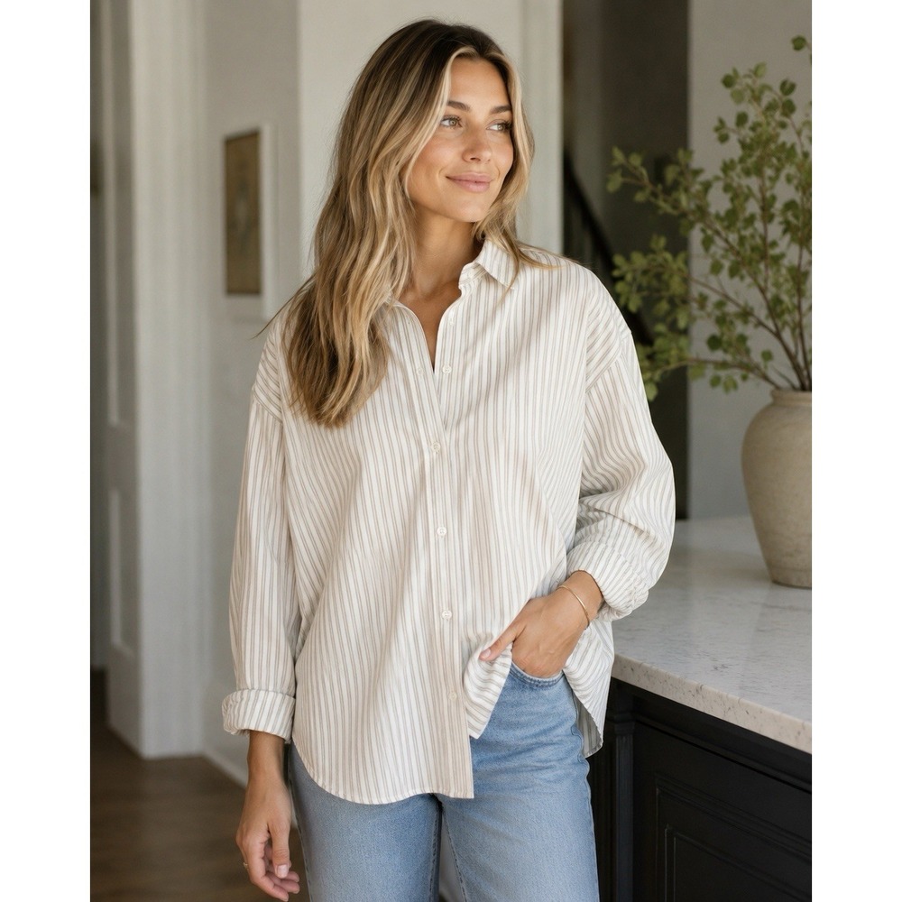 Tuckernuck Striped Button Down‎ Shirt Oversized Small Quiet Luxury Boyfriend